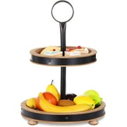 SNYNUXX Modern Farmhouse Wooden Decorative Three Tiered Round Trays Serving Tray Stand with Metal Handle in Fire Color